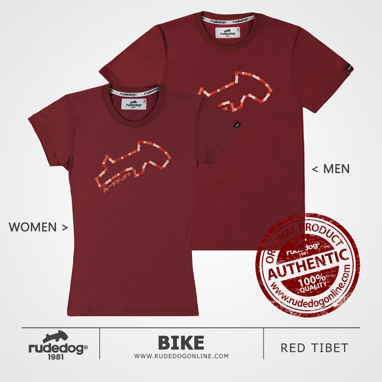 เสื้อยืด rudedog รุ่น Bike สีแดงทิเบต