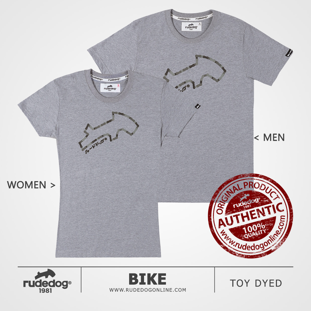 เสื้อยืด rudedog รุ่น Bike สีเทาท็อปดราย