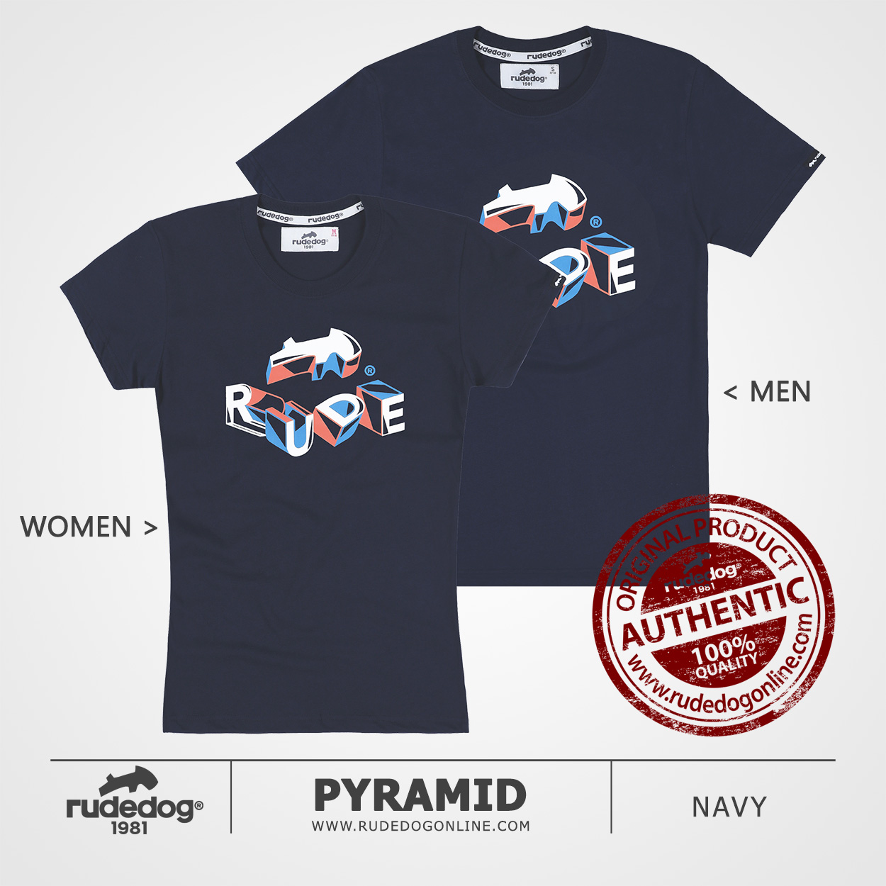 เสื้อยืด rudedog รุ่น Pyramid สีกรมท่า