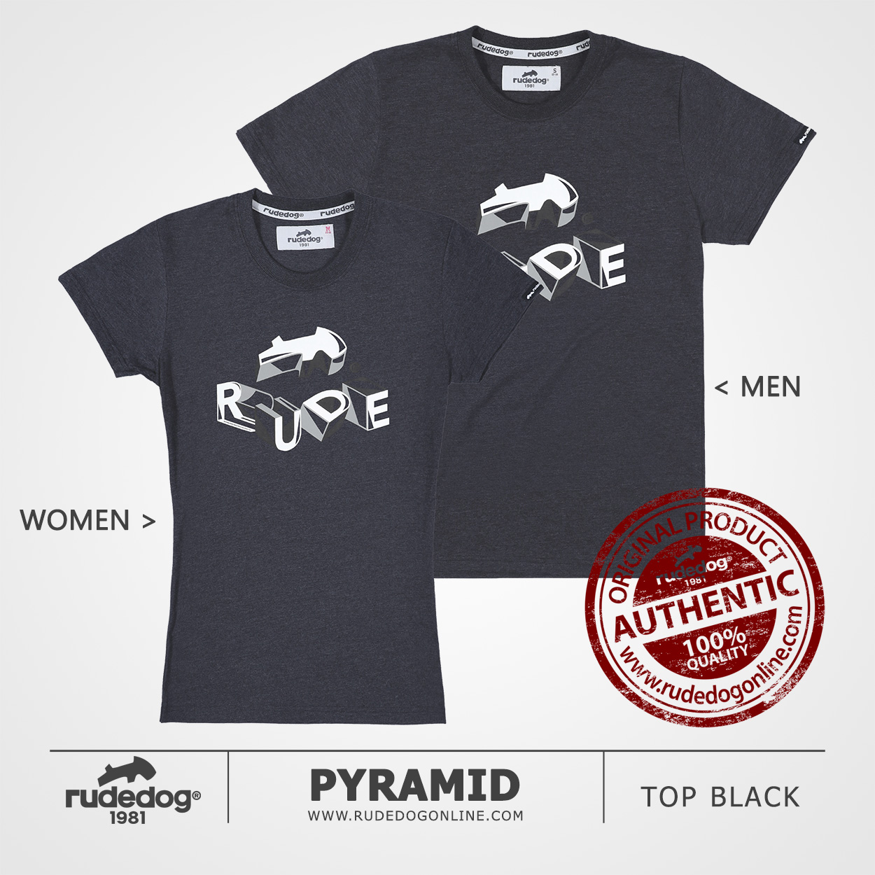 เสื้อยืด rudedog รุ่น Pyramid สีท็อปแบล็ค