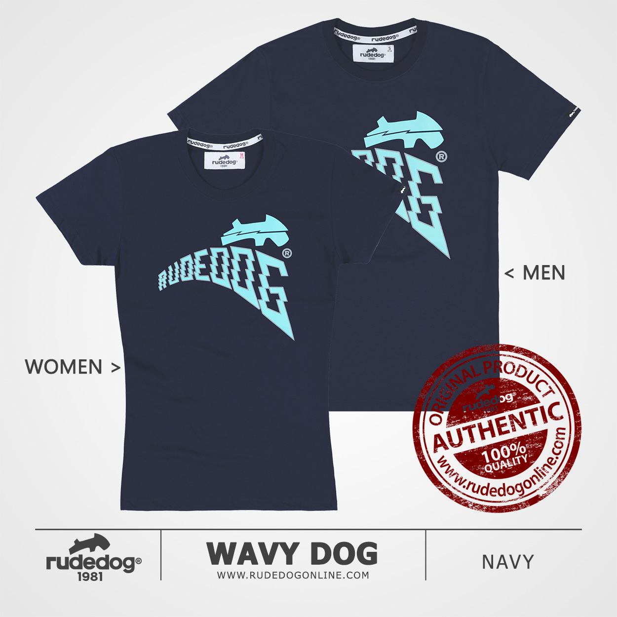 เสื้อยืด rudedog รุ่น Wavy Dog สีกรมท่า